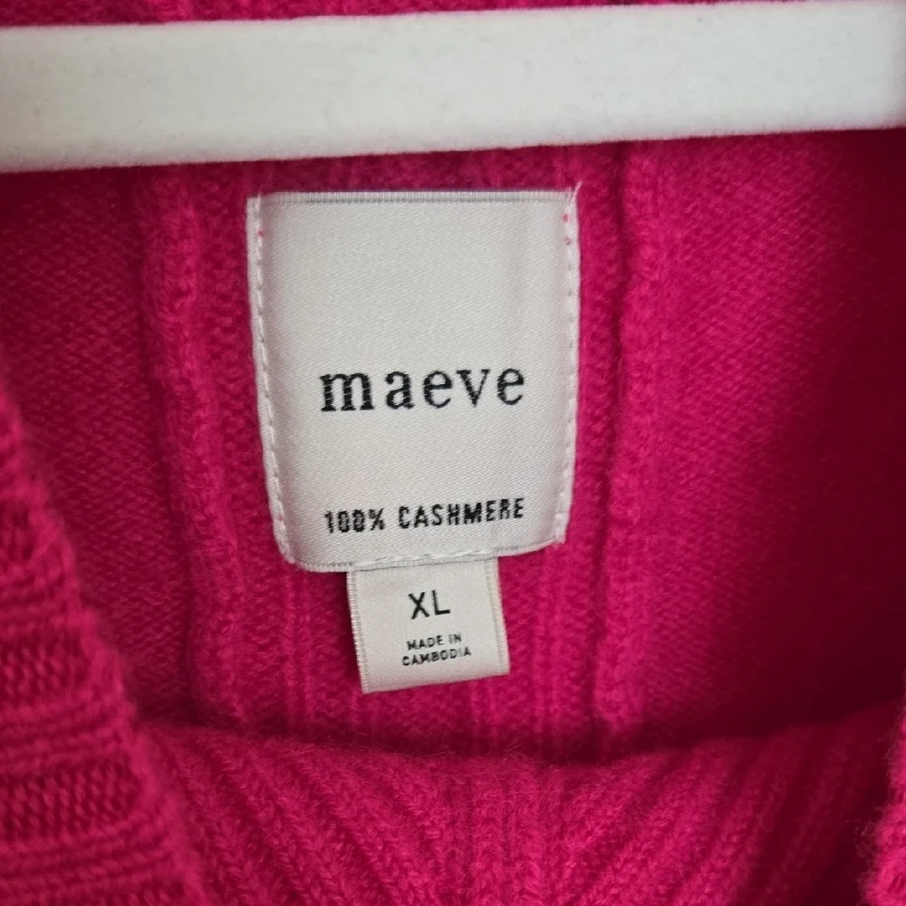 Anthropologie Maeve Fuchsia Pink 100% Cashmere Sweater V neck Cozy Comfy Size XL - Picture 3 of 5